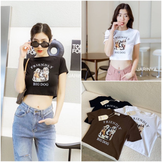 🍦chocmint sundae🍦Friendly dogs crop top เสื้อยืดครอปทอป ลายหมาดัลเมเชียลสุดฮิต ผ้าผสมspandexนิ่มเด้ง