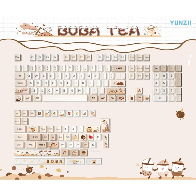 YUNZII Boba keycap set คีย์แคปโบบา ชานมไข่มุก น่ารักๆ Cherry Profile ...