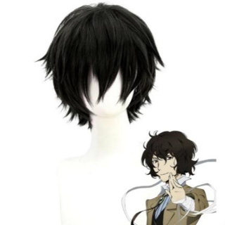 Dazai Osamu Wigs Anime Bungo จรจัดสุนัขคอสเพลย์สั้นสีน้ำตาลสีดำทนความร้อนวิกผมสังเคราะห์ + หมวกวิกผมฮาโลวีนอุปกรณ์เสริมป