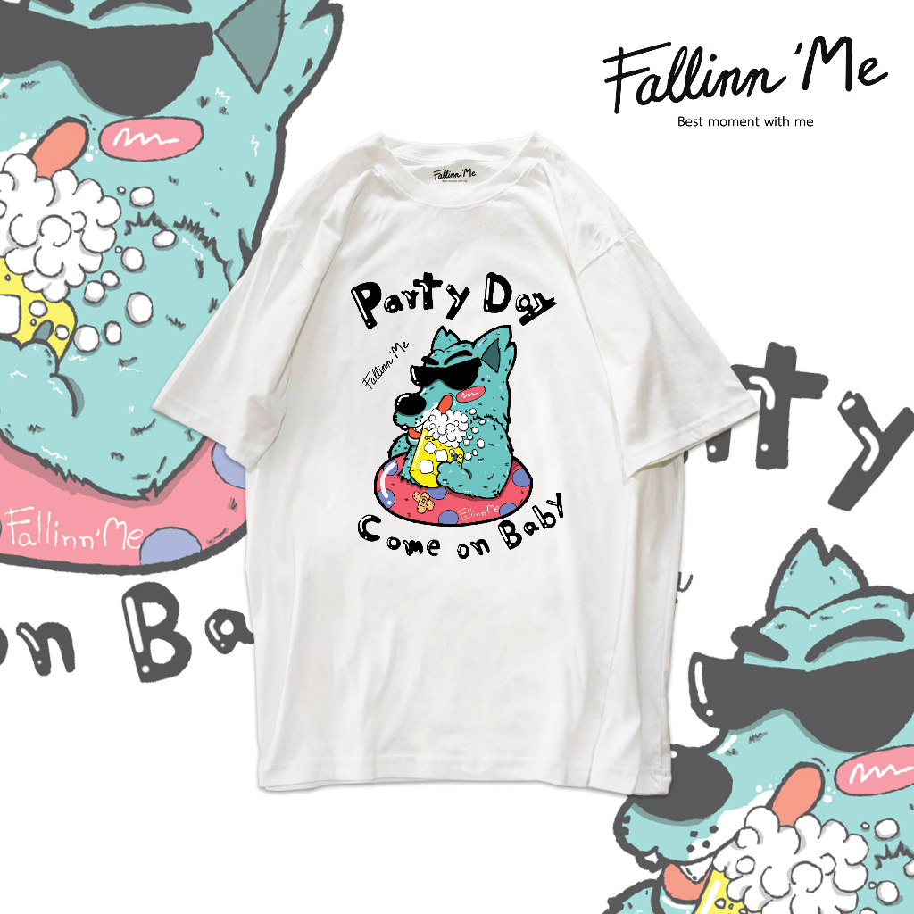 fallinnme-เสื้อยืดแขนสั้น-party-day-ขาว-ดำ