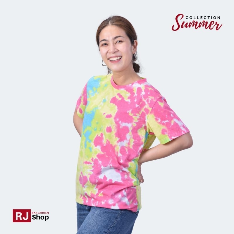 เสื้อยืดคอกลม-ลายมัดย้อมพ่นสี-เนื้อผ้าคอตตอน-มี-3-สี