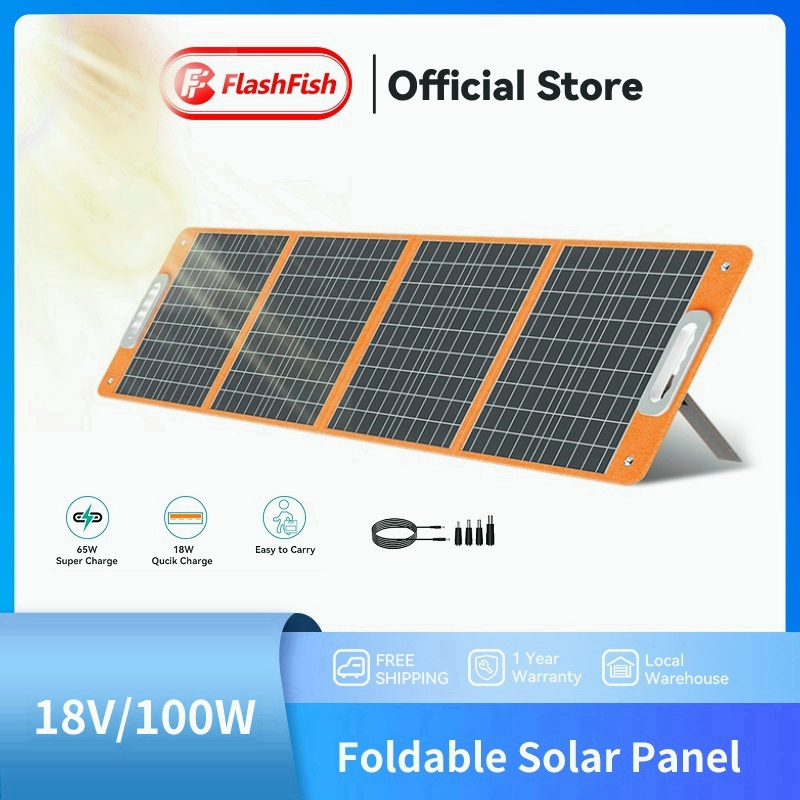 flashfish-แผงโซล่าเซลล์-100w-solar-panel-mono-solar-power-แผงโมโน-camping-powerbank-โซล่าเซลล์-portable-solar-cell-kit