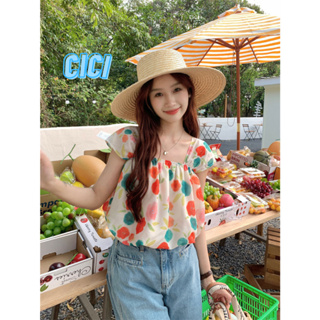Cici(NO.K015)เสื้อแขนกุดคอเหลี่ยมลายดอกไม้ จั้มเอวดูพองๆน่ารักกสไตล์เกาหลี
