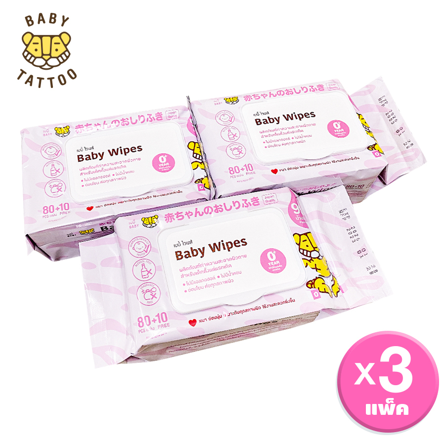 ภาพหน้าปกสินค้าBABY TATTOO ทิชชู่เปียกเด็ก ทิชชู่เปียกทำความสะอาด 90 แผ่น 3 แพ็ค Baby Wipes