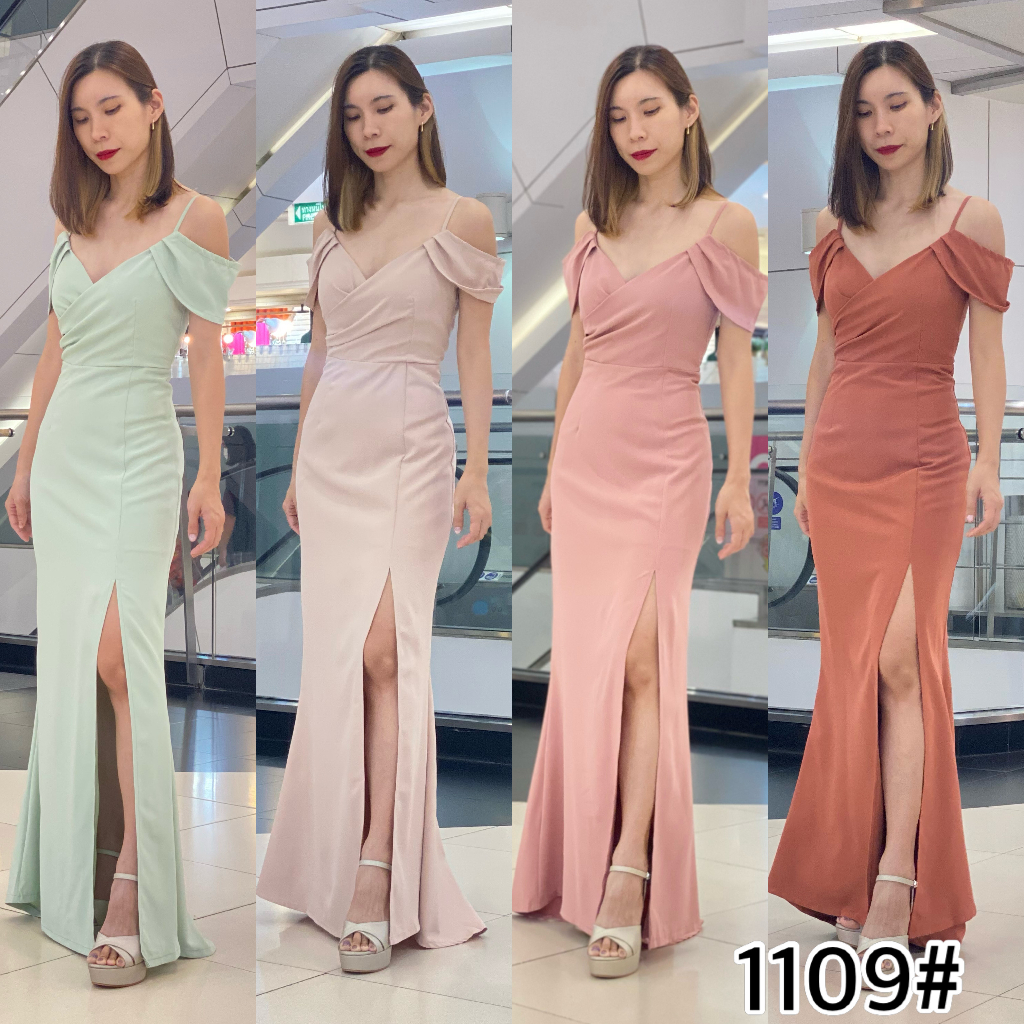 เดรสแม็กซี่อกไขว้พรางแขน ผ้าเครปเกาหลีพรีเมี่ยม ใส่ไปงานแต่ง เพื่อนเจ้าสาว LUXURY707 มุมมองที่ 4