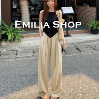 EMILIA SHOP กางเกงขายาว กางเกงเอวสูง สบายสไตล์ สไตล์เกาหลี 2023 ใหม่ A23L0F0 0410