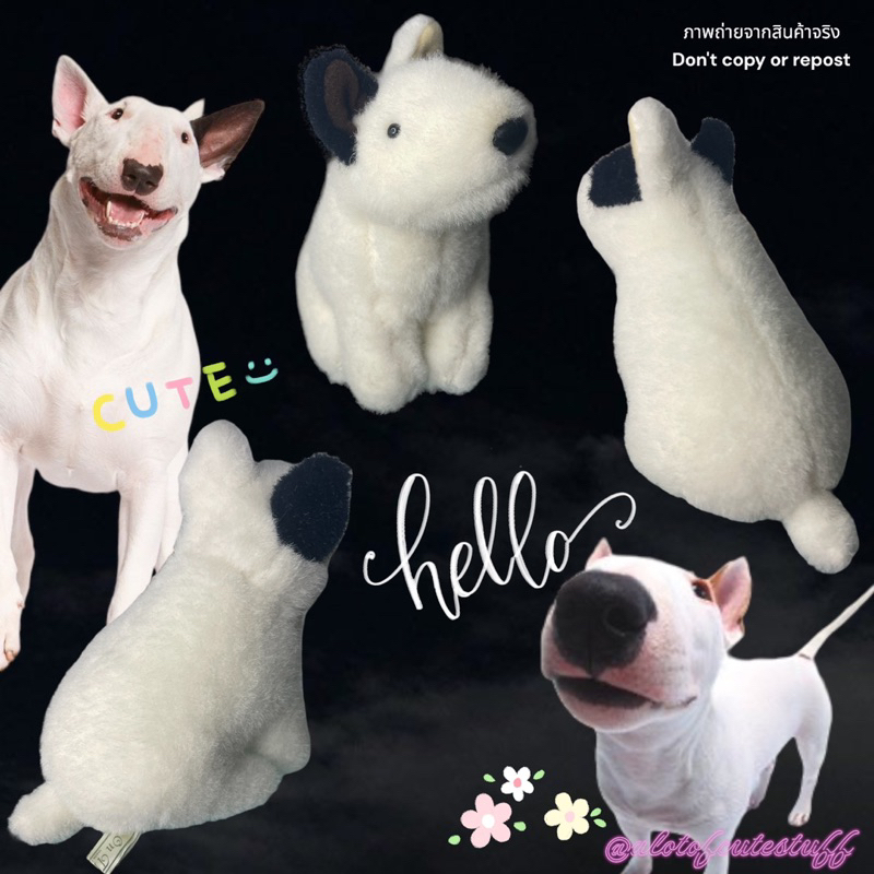 ตุ๊กตาน้องหมาบุลล์เทร์เรียร์-ป้าย-on-the-grass-made-in-japan-cute-bull-terrier-stuffed-animal-soft-toy