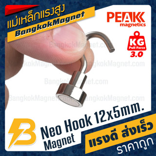 ตะขอแม่เหล็กแรงสูง 12x5mm Neodymium Magnet Hook แม่เหล็กตะขอ PEAK Magnetics แรงดึงดูดสูง BK2519