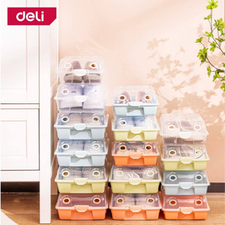 Deli กล่องพลาสติกใส่รองเท้า กล่องใส่รองเท้า พลาสติกใสแข็งแรง ต่อกันได้หลายชั้น มี 2 ขนาดให้เลือก Shoes Box