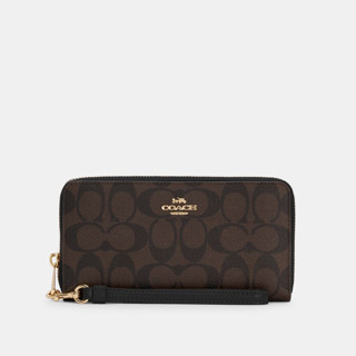 Coach C4452 Long Zip Around Wallet In Signature Canvas (IMAA8) กระเป๋าสตางค์ผู้หญิง สี Im/Brown Black