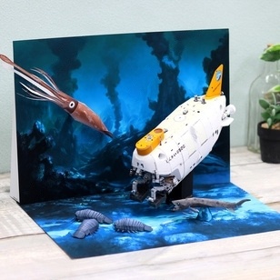 โมเดลกระดาษ 3D : ฉากหลัง 3D ใต้ทะเลลึก Diorama (Deep Sea)  กระดาษโฟโต้เนื้อด้าน  กันละอองน้ำ ขนาด A4 220g.