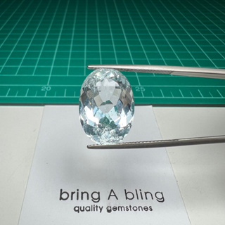 Aquamarine 10.20 ct (16.1x13.5x7.1)มม. พลอยอวาคมารีน จากบราซิล สีฟ้าใส มีตำหนิตามธรรมชาติ ไม่ผ่านการปรุงแต่ง เหลี่ยมสวย