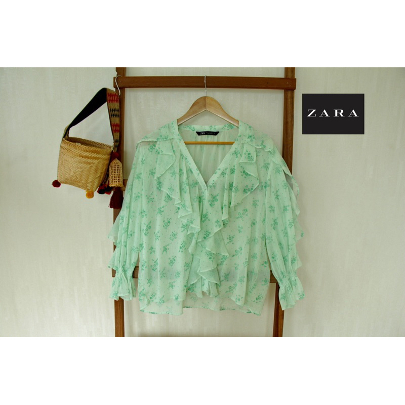 zara-x-ชีฟอง-x-l-คอลใหม่-tag-ตัด-สวยงามมาก-สีเขียว-แขนจั้ม-แต่งระบาย-code-443-4