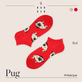 Pug-red ถุงเท้าข้อสั้นแฟชั่น ลายหมาปั๊ก สีแดง ถุงเท้าเกาหลี ถุงเท้าน่ารัก ราคาถูก คุณภาพดี