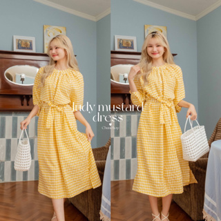 ภาพย่อรูปภาพสินค้าแรกของCHUUCHOP_พร้อมส่ง(C2166) Judy mustard dress ชุดเดรสยาวลายสก็อตสีเหลือง แต่งผูกเอว