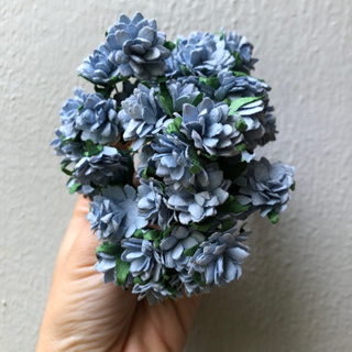 ดอกไม้กระดาษสาดอกไม้ขนาดเล็กสีฟ้า 40 ชิ้น ดอกไม้ประดิษฐ์สำหรับงานฝีมือและตกแต่ง พร้อมส่ง F47