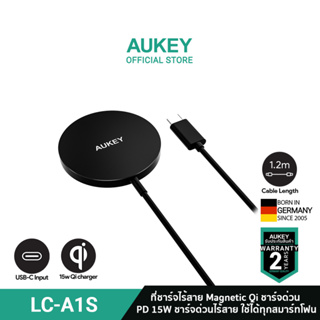 [แถมฟรี หัวปลั๊ก 20 วัตต์] AUKEY LC-A1S+PA-F1S แท่นชาร์จไร้สาย Aircore Wireless Charger 15W Magnetic Qi Certified รุ่น LC-A1S
