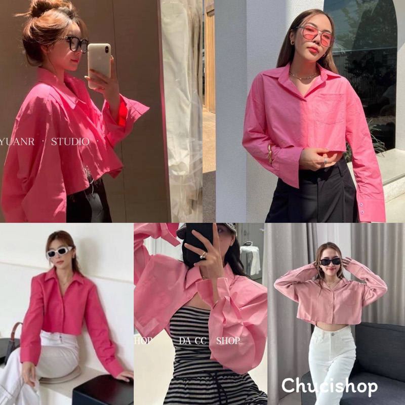ถูกสุด-เสื้อครอปเชิ้ต-โอเวอร์ไซส์-สีชมพู-แขนยาว-ทำงาน-อก40-65นิ้ว-มีปลายทาง