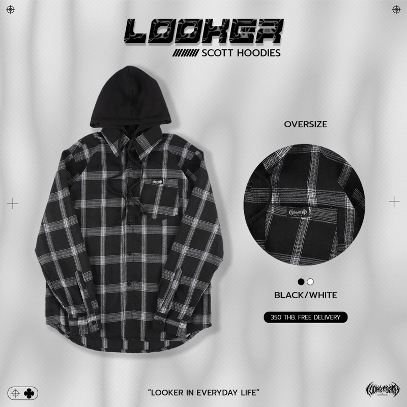 looker-hoodies-scott-เสื้อเชิ้ตฮู้ดลายสก็อต-หมวกสีดำ-หนานุ่ม-ทรงโอเวอร์ไซต์-9-clothing