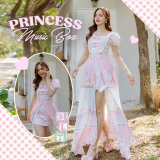 A89 BLT Brand Princess Music Box : Dress เดรสยาวผ่าหน้าแขนตุ๊กตา ลายพิมพ์ผ้าสีพาสเทล