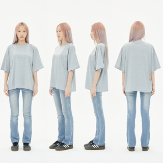 OV25  SILVER เสื้อยืดสีเทาท็อปดาย  Cotton20 Oversize