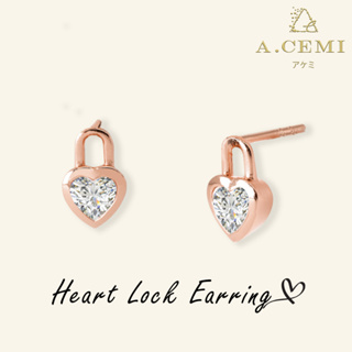 A.CEMI Heart Lock Earring ต่างหูตัวล็อคหัวใจ ต่างหูเงินแท้ ชุบทอง 18K โรสโกลว์ ของขวัญแฟน