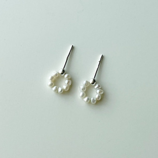 cchershop : silver925 ต่างหูเงินแท้ ต่างหูไข่มุกน้ำจืดแท้ Pearly Loop Stud