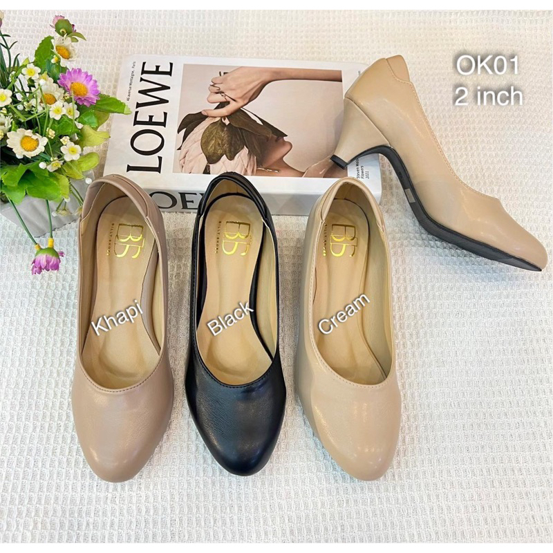 OK01 รองเท้าคัชชู ทรงหัวมน สูง 2 นิ้ว | Shopee Thailand