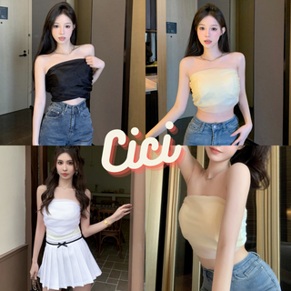 Cici(NO.J597)เกาะอกสีพื้น แต่งผ้าชีฟองด้านนอก ใส่สบายมาก