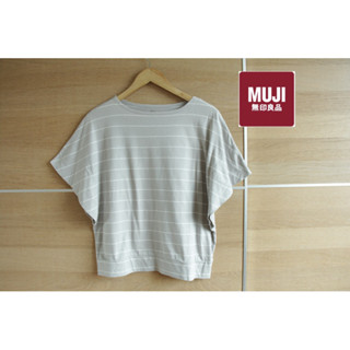 MUJI  Cotton x XS แขนยาว ลายทางขาวดำ ทูโทน อก 34 ยาว 23  Code : 542(5)