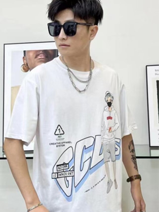 CMD Shop2  เสื้อยืดแฟชั่นเกาหลีทรงหลวมเสื้อยืดคอกลมแขนสั้นลายมาใหม่ใส่ได้ทั้งผู้ชายและผู้หญิง