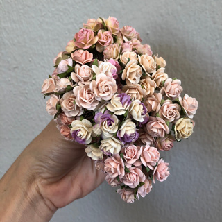 ดอกไม้กระดาษสาดอกไม้กุหลาบขนาดเล็กสีครีม ชมพูอ่อน ม่วงอ่อน 160 ชิ้น ดอกไม้ประดิษฐ์สำหรับงานฝีมือและตกแต่ง พร้อมส่ง F240