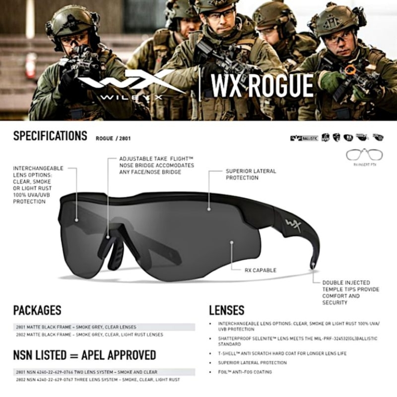 แว่นตา-wileyx-แท้-รุ่น-rogue-ชุด-2-เลนส์-แว่นตาจู่โจมสำหรับเจ้าหน้าที่ภาคสนาม-เปลี่ยนเลนส์ง่าย-รับประกัน-1ปี