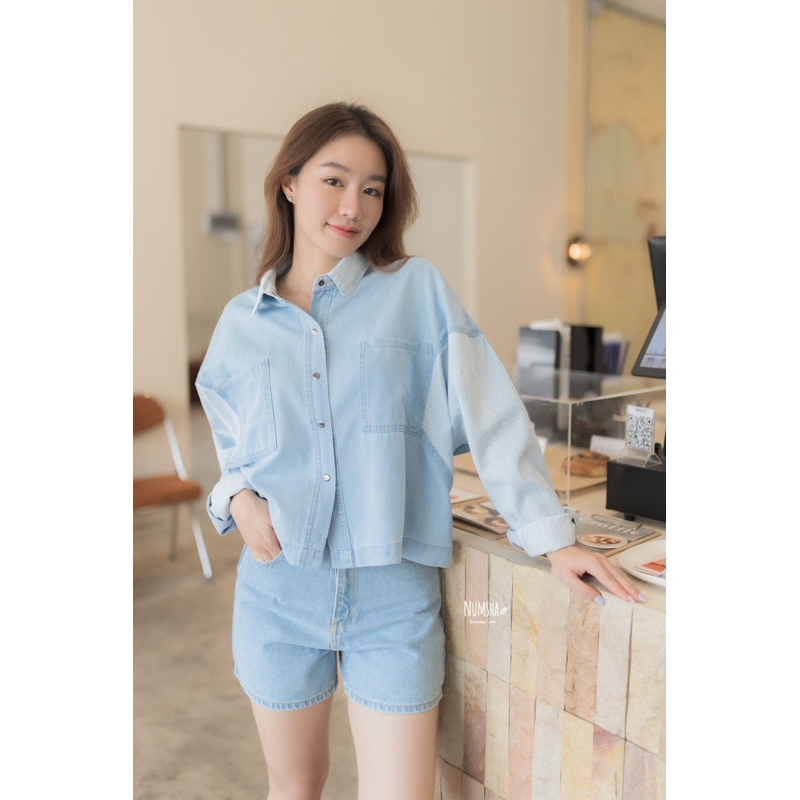 Numsha Brand ยีนส์คอลาย / NB23015 | Shopee Thailand