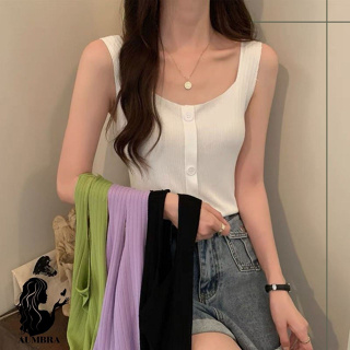 เสื้อกล้ามไหมพรม สีพื้น ผ้าร่องดีเทลกระดุม พร้อมส่ง L502