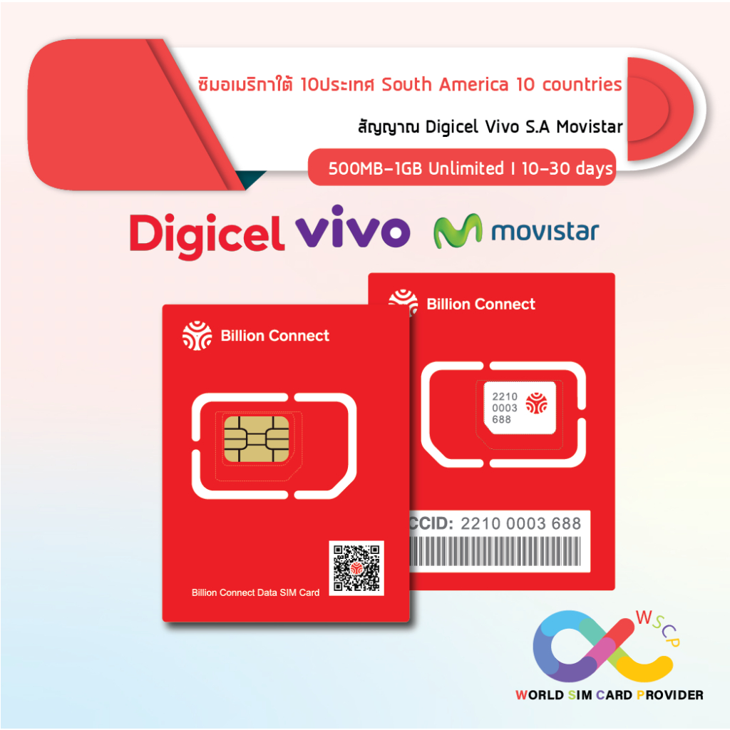 South America 10 countries Sim Card Unlimited 500MB1GB ซิมอเมริกาใต้ 10 ประเทศ 1030วัน by