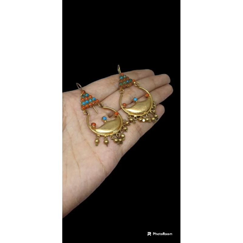 ต่างหู-หินเทอร์ควอยส์-และ-หินปะการัง-แฮนเมด-afghan-turquoise-amp-coral-earrings-dangle-jewelry-gemstone-handmade