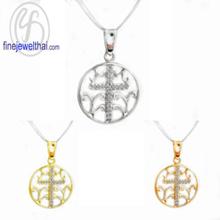 Finejewelthai-จี้เพชร-จี้ไม้กางเขน-จี้เงินแท้-เพชรCZ-Cross-Silver-Pendant-P1208cz00