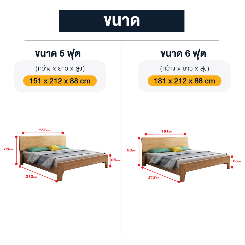 เตียงนอนไม้แท้-6ฟุต-5ฟุต-สไตล์มินิมอล-สีธรรมชาติ-bedroom-พนักพิงไม้เนื้อแข็ง-เตียงไม้-เตียงไม้ยางพารา-เตียงนอน