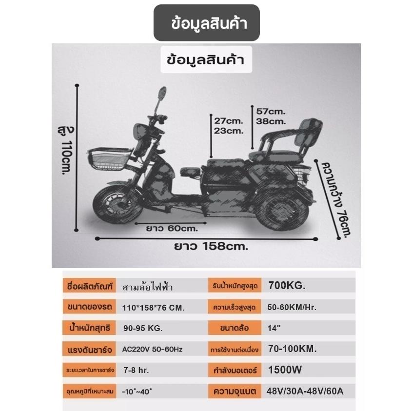 พร้อมแบต-electric-bicycle-รถจักรยานไฟฟ้าสามล้อ-48v-สามล้อสำหรับผู้สูงวัย-หน้าจอดิจิตอล-มีกระจก-มีไฟเลี้ยว-ไฟ-led