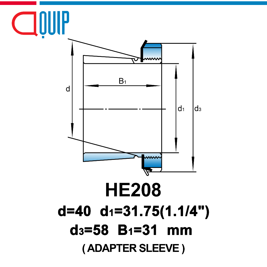 he208-ubc-ปลอกรัดเพลา-สำหรับงานอุตสาหกรรม-รอบสูง-he-208-adapter-sleeve-สำหรับเพลาขนาด-1-1-4-นิ้ว-จำนวน-1-ตลับ