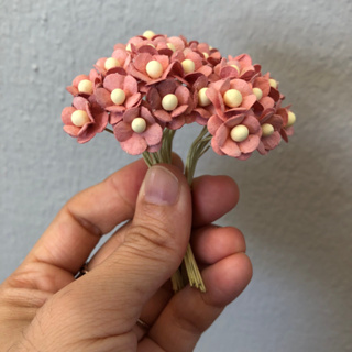 ดอกไม้กระดาษสาดอกไม้ขนาดเล็กสีชมพู 74 ชิ้น ดอกไม้ประดิษฐ์สำหรับงานฝีมือและตกแต่ง พร้อมส่ง F204