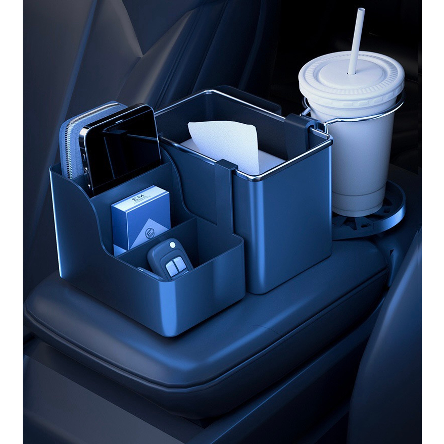 กล่องใส่ของในรถยนต์-กล่องใส่แก้วในรถ-กล่องใส่ทิชชู่ในรถ-กล่องใส่ของในรถ-3in1-วางแก้วน้ำในรถยนต์-ใส่ของอเนกประสงค์