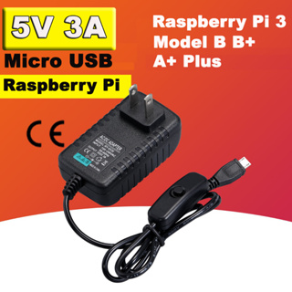 Power Supply Charger AC/DC Adapter 5V 3A PSU Micro USB with Power On/Off Switch for Raspberry Pi 3 Model B B+ A+ Plus