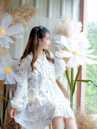 Dress 🩵 เดรสทรงสวย เดรสสีฟ้าขาว สไตล์เกาหลี