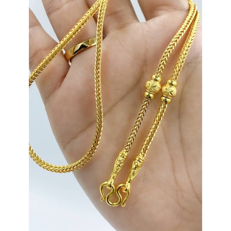 สร้อยคอทอง1บาท-ลายสี่เสาคั่นตุ้ม-มี2แบบ-ขนาด3มิล-ยาว20นิ้ว-สร้อยคอทองชุบ-สร้อยคอทองปลอม-n217-สร้อยคอผู้หญิง