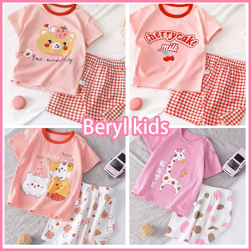 beryl-kids-ชุดเซ็ทเด็ก-ผญ-เสื้อผ้าเด็กผู้หญิง-เด็กสาวทารกหญิงชุดสูท-ชุดเสื้อยืดแขนสั้นลายการ์ตูนน่ารัก-ชุดแฟชั่นสำหรับเด