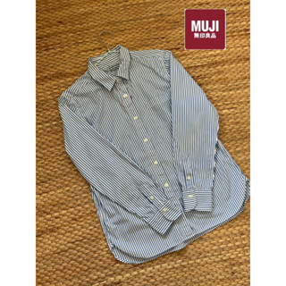 MUJI x cotton x XL x ลายทางฟ้าขาว ชาย กระเป๋าบน1 อก 40 ยาว 26 Code : 420(6)