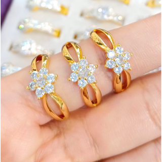 แหวนเพชรดอกไม้ แหวนฟรีไซส์ มี2แบบ แหวนทอง2สลึง แหวนเพชร แหวนทองชุบ [N330] แหวนทองปลอม