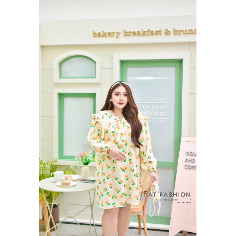 bigsize-มินิเดรสสาวอวบอ้วน-อก-44-50-เเขนยาว-ปกบัวแต่งระบาย